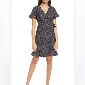 VERO MODA Black Polka Dot Henna Frill Wrap Dress, Size Small